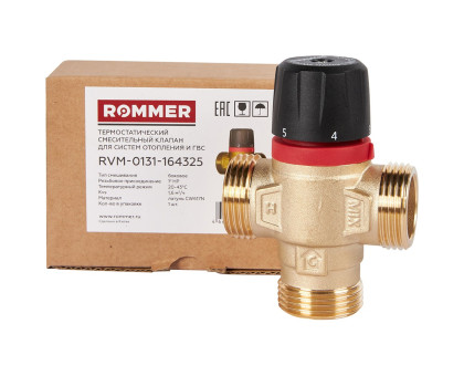 ROMMER RVM-0131-164325 Термостатический смесительный клапан для систем отопления и ГВС 1  НР 20-43°С KV 1,6 (боковое смешивание)