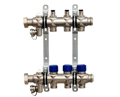 Коллекторная группа ELSEN, 1", 9 контуров, размер отвода-3/4", с вентилями, нержавеющая сталь