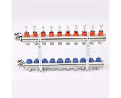 Колл.группа 1" х 10 вых 3/4" с расходомерами и термостатическими вентилями
