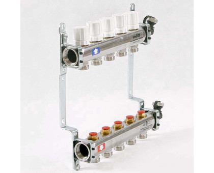 Коллекторная группа из нержавеющей стали с регулировочными и термостатическими вентилями UNI-FITT 1"x3/4"ЕК 5 выходов