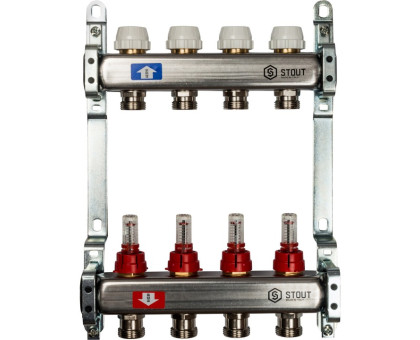 Коллектор из нержавеющей стали Stout с расходомерами 4 вых. (SMS-0917-000004)